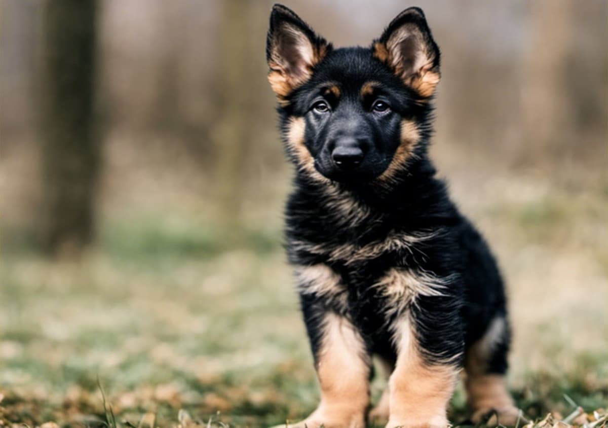 German Shepherd puppy at feeding time